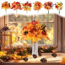 Yhmxh Artificial Fall Flower with Pumpkin, Autumn Sunflowers with Maple Leaf Pinecone, 16.9" Silk Bouquets with Berries, Chrysanthemums Flower Arrangements for Thanksgiving Halloween Wedding Decor