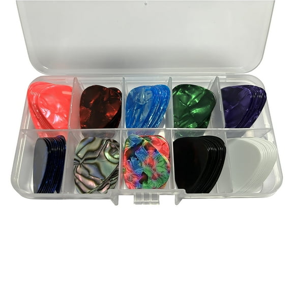 100pcs Medium 0.71mm Guitar Picks Plectrums Celluloid Mixed Colors With Box