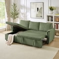 thumbnail image 6 of L-Shaped Modular Loveseat Sofa with Chaise Lounge, Pull-Out Sleeper Bed, Reclining Backrest and Storage Chaise, Tufted Corduroy Upholstered Convertible Sectional Couch for Living Room, Green, 6 of 7