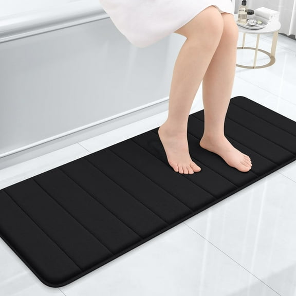 Memory Foam Bath Mat 47x17,Ultra Soft and Absorbent Bathroom Rugs,Non-Slip,Machine Wash Dry,Thick Bath Rug Carpet for Bathroom Floor,Sink and Shower,Black