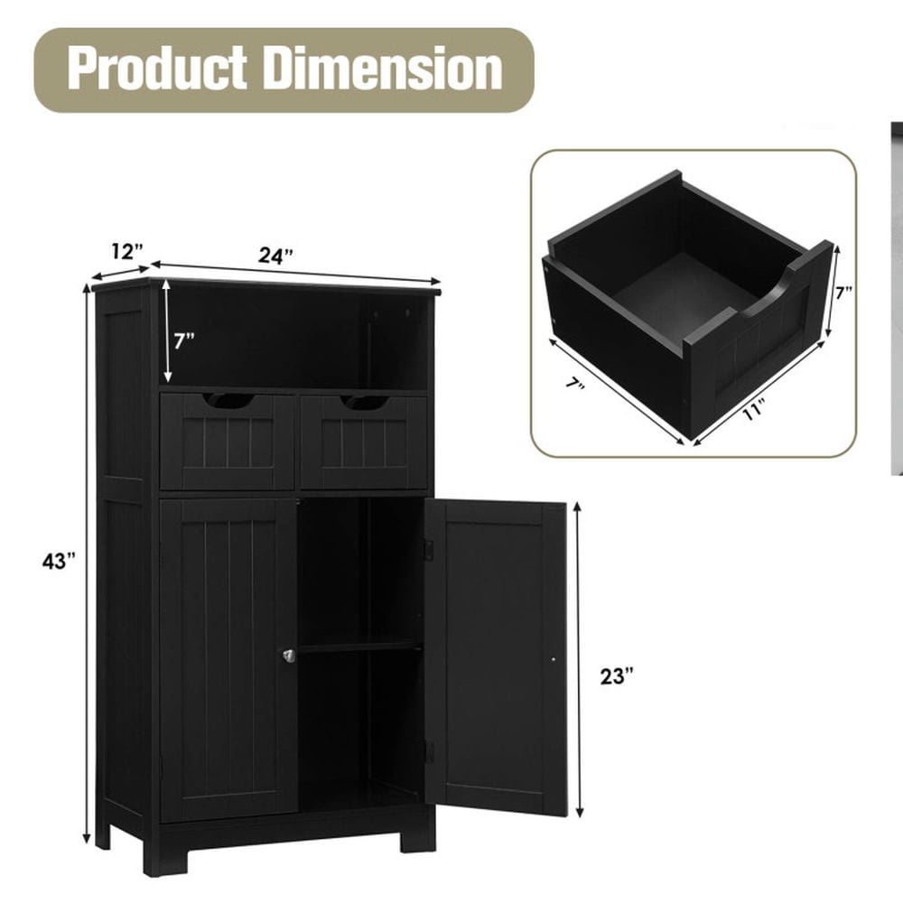 Finihen Bathroom Storage Cabinet, Bathroom Floor Cabinet, Bathroom Wooden Side Cabinet with 2 Drawers and 2 Doors, for Bathroom, Living Room, Bedroom, Kitchen, Black Finihen Bathroom Storage Cabinet, Bathroom Floor Cabinet, Bathroom Wooden Side Cabinet with 2 Drawers and 2 Doors, for Bathroom, Living Room, Bedroom, Kitchen, Black
