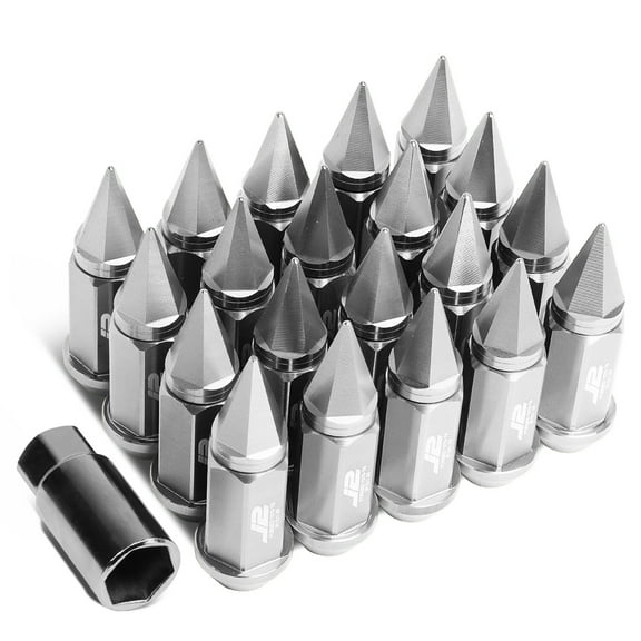 J2 Engineering LN-T7-020-15-SL J2 Engineering 7075 -T6 Forged Aluminum M12 x 1.5 20Pcs 75mm Spiky Cap Lug Nut w/ Adapter Silver