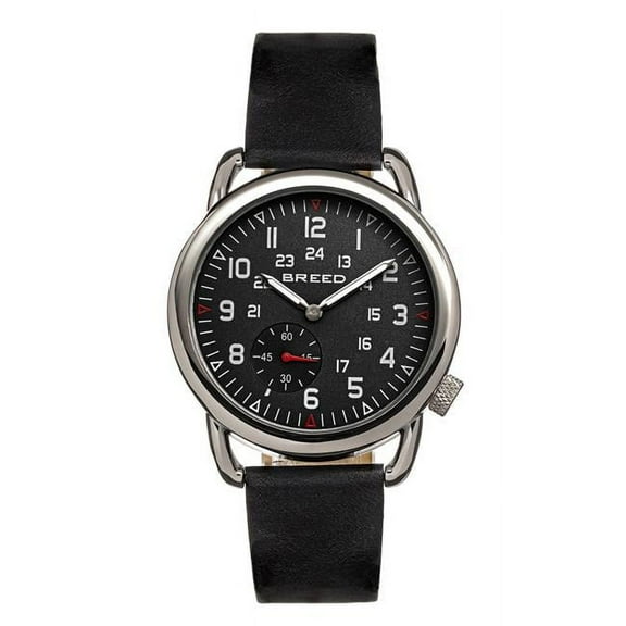 Breed Regulator Leather-Band Watch w/Second Sub-dial - Black
