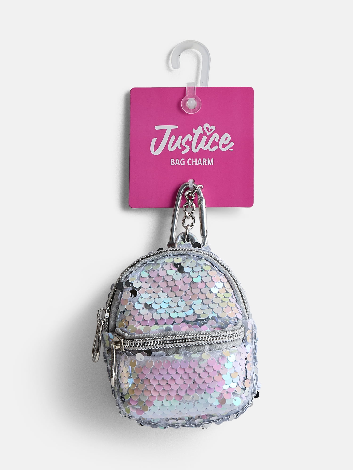 Justice Girls Sequin Mini Backpack Bag Charm, Iridescent