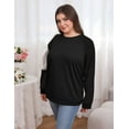 thumbnail image 4 of FOLUNSI Women's Plus Size Sweatshirt Cable Knit Sleeve Crew Neck Print Splicing tops Black L, 4 of 8