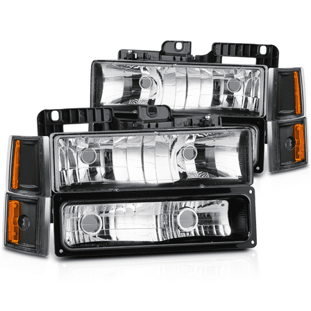 Magshion Set of 8 Headlight Assembly for 1994-1999 GMC C1500/K1500 Yukon, 1994-1999 GMC C1500/C2500/K1500/K2500 Suburban, 1994-2000 GMC C2500/C3500/K2500/K3500