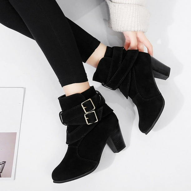 LSLJS Winter Thick Heel Round Toe Thick Sole Warm Ladies Fashion Casual  Boots, Women's Ankle Boots & Booties, Womens Boots on Clearance