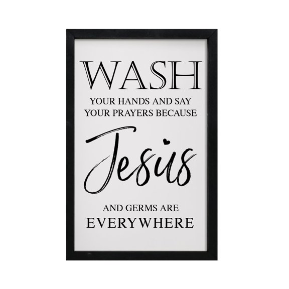 Funny Bathroom Decor Framed Shadow Box 7x10in (Wash Your Hands Jesus)