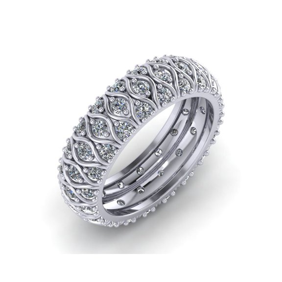 Natural 2.50Ct Round Cut Diamond 3Row Ladies Anniversary Wedding Eternity Band Ring 14k Gold FG VS1