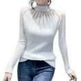 thumbnail image 1 of WTXUE Turtleneck Sweatshirt Ribbed Long Sleeve Tops New Designs Spring and Autumn Knitted Lace Sweaters Pullover High Neck Slim Sweaters Crochet Sweaters Mesh Sweaters Fall Sweatshirt White L, 1 of 4