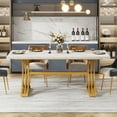 thumbnail image 4 of Fnova 63" Modern Dining Table, Rectangular White Faux Marble Top Kitchen Table, Stylish Metal Trestle Legs, Seats 4 to 6 for Dining Room & Kitchen, Living Room, 4 of 12