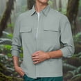 thumbnail image 3 of RXIRUCGD Men's Solid Color Pocket Button Thin Cool Shirt, Green, Size: M, 3 of 6