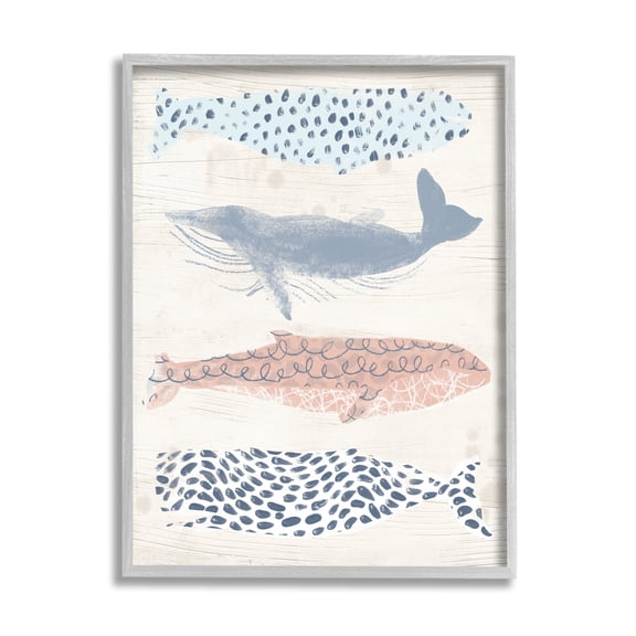 Stupell Industries Maritime Patterned Whales Animals & Insects Painting Gray Framed Art Print Wall Art, 11 x 14