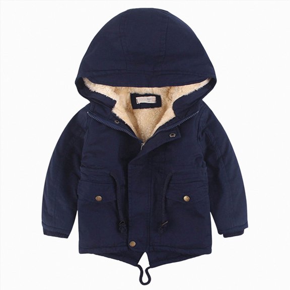 Childrens Hooded Jacket Boys and Girls Fall Winter Fleece Lined and Thickened Casual Fashionable Jacket 6-12 Months 12-24 Months 2T 3T 4T 5T 6T 7T 8T Children Navy,5-6 Years