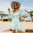 thumbnail image 3 of Femmes Lanterne Manches Cravate Arrière Robe d'Été Ébouriffé de l'Épaule une Ligne Vintage Mini Robe, 3 of 5