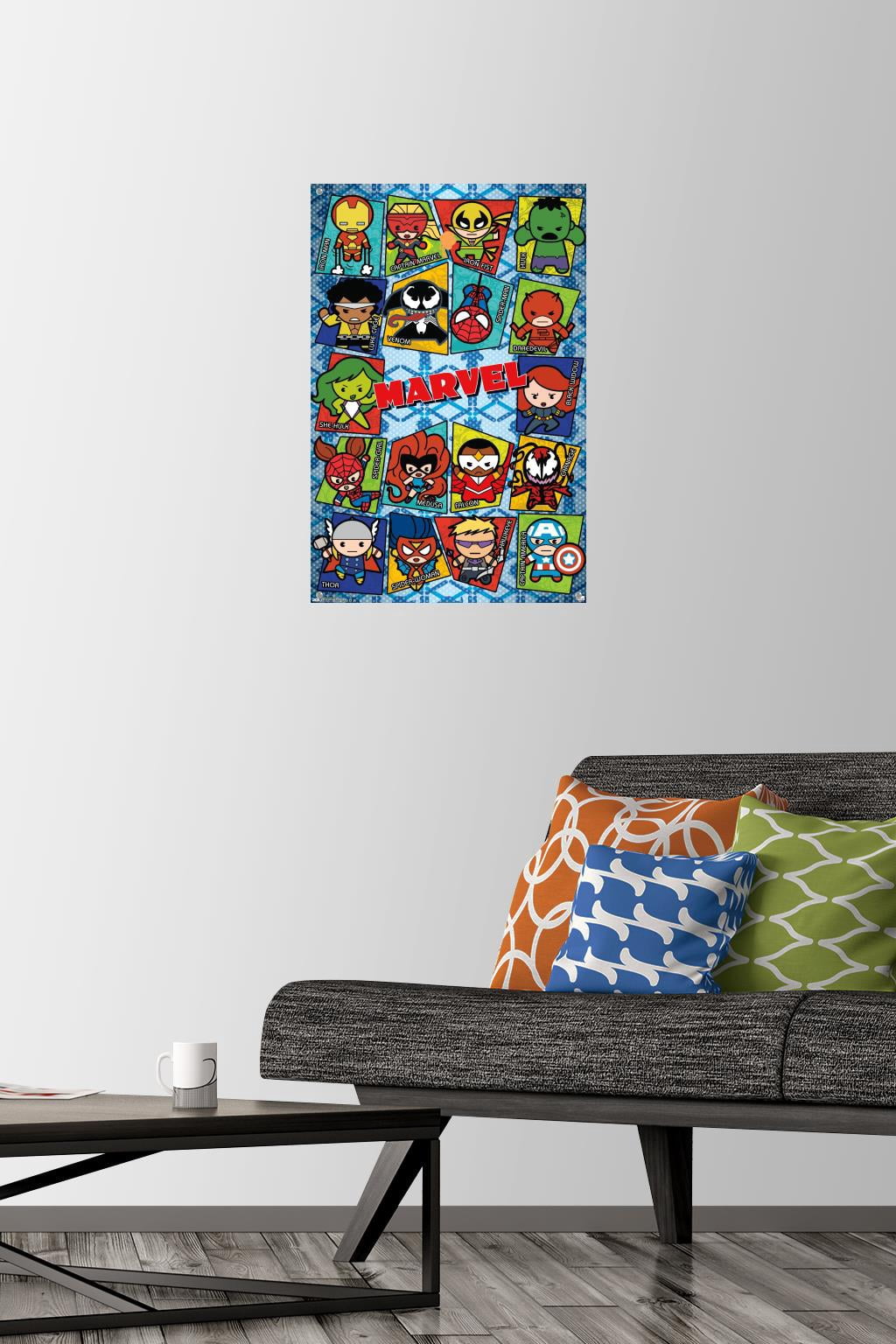 Marvel Comics - Kawaii Grid Wall Poster with Push Pins, 14.725" x 22.375"