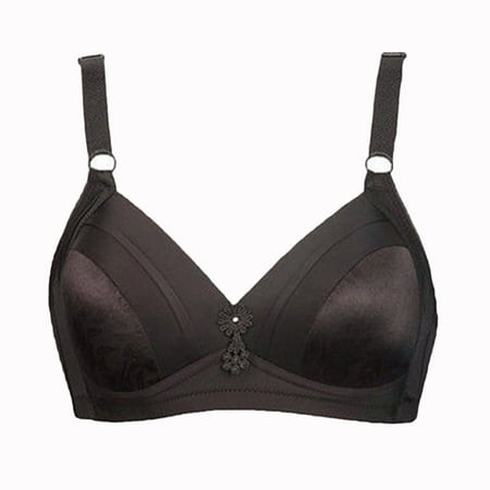 Mrat Cotton Bras for Women Wirefree Women Bras Plus Size Behind Buckle Comfortable Breathable Exhaust Base Non-Steel Ring Underwear Athletic Bras for Women S-854 Black M