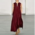 thumbnail image 2 of B91xZ Robe Maxi pour Femmes Sans Manches Fendue Robes Maxi d'Été de Plage avec Poches, Vin L, 2 of 5