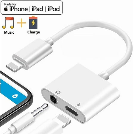 iPhone Adapter for AUX Charger, 2 in 1 Lightning to 3.5mm iPhone Jack AUX Audio Adapter & Charger for iPhone 11/11 Pro/XS/XR/X/8 7 6, iPad, iPod, Support Calling & Music,White
