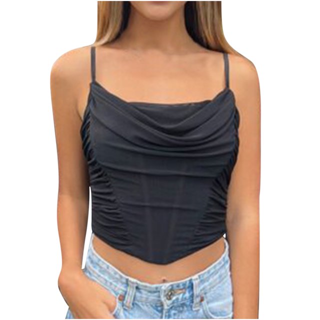 Camiseta sin mangas de verano fresca sin mangas de malla de color sólido informal de moda para mujer Pompotops lopia993074