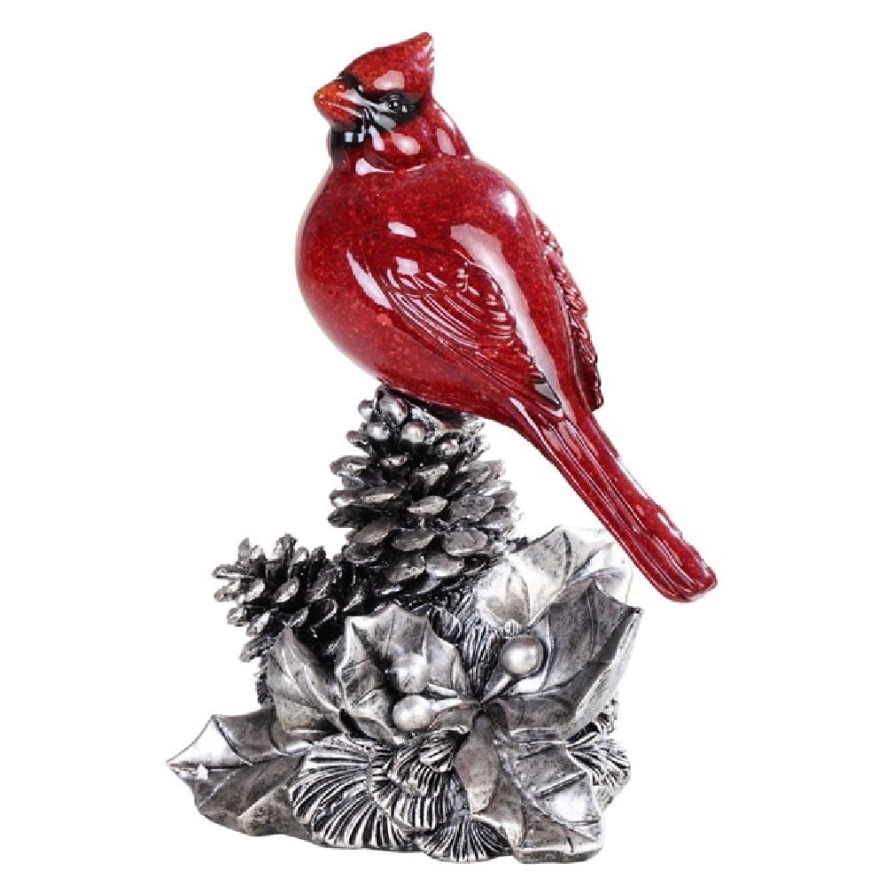 Red Cardinal on Silver Pinecone Figurine 8 Inch New