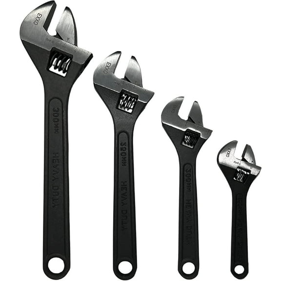 EXXO Tools - Standard Crescent Tool 4 Piece Set Includes 6, 8,10,12 inch Adjustable Steel Wrenches