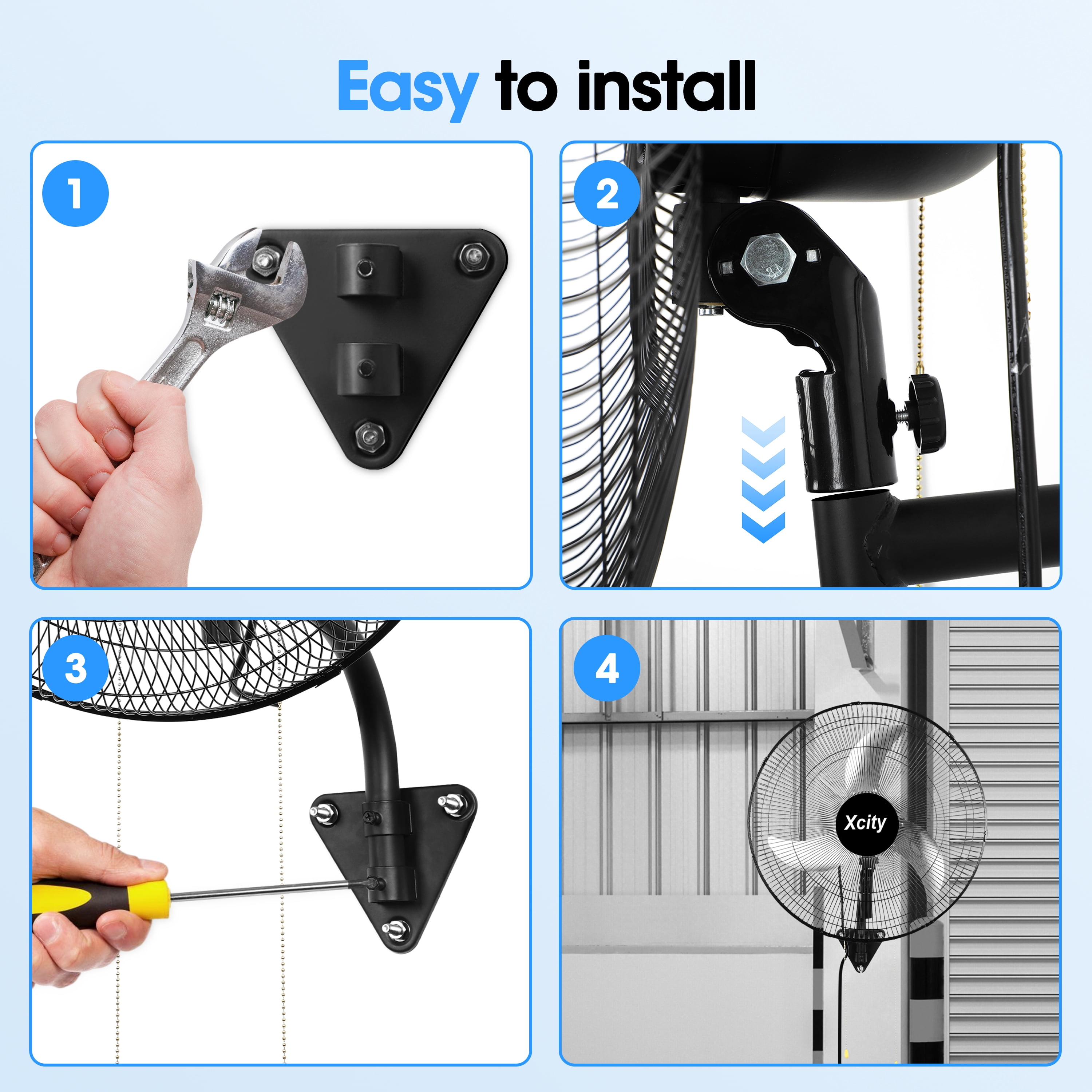 avobird 18-Inch Metal Wall-Mounted Fan — 3-Speed Settings, 90° Left-to-Right Oscillation,Powerful Airflow Up to 2600 CFM — High-Velocity Industrial Fan, Ideal for Homes, Factories, and Workshops