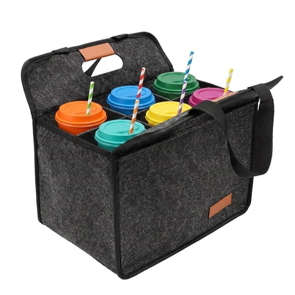 Portable Drink Carrier 6-Cup Holder Reusable Organizer Tote Bag Coffee Cup Holder with Handle Detachable Compartment Insulation Plates for Office Picnic