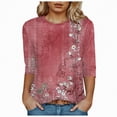 thumbnail image 4 of Towmus Womens 3/4 Length Sleeve Cotton Clothes Floral Print Dressy Blouses Crew Neck Casual Tunic Tops Summer Shirts Loose Fit Pullover, 4 of 4