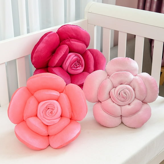 Flower Throw Pillow Covers Aesthetic Decorative Floral Accent Pillow Cases Round Rose Cushion Handmade Mother's Day Cushion for Sofa Couch Living Room Bed Birthday and Christmas Gift