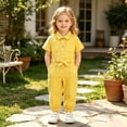 thumbnail image 2 of JAJAHO Toddler Girls Jumpsuits Short Sleeve Button Front Collared Solid Color Ankle-Tied Summer Onesies 1-5Y, 2 of 6