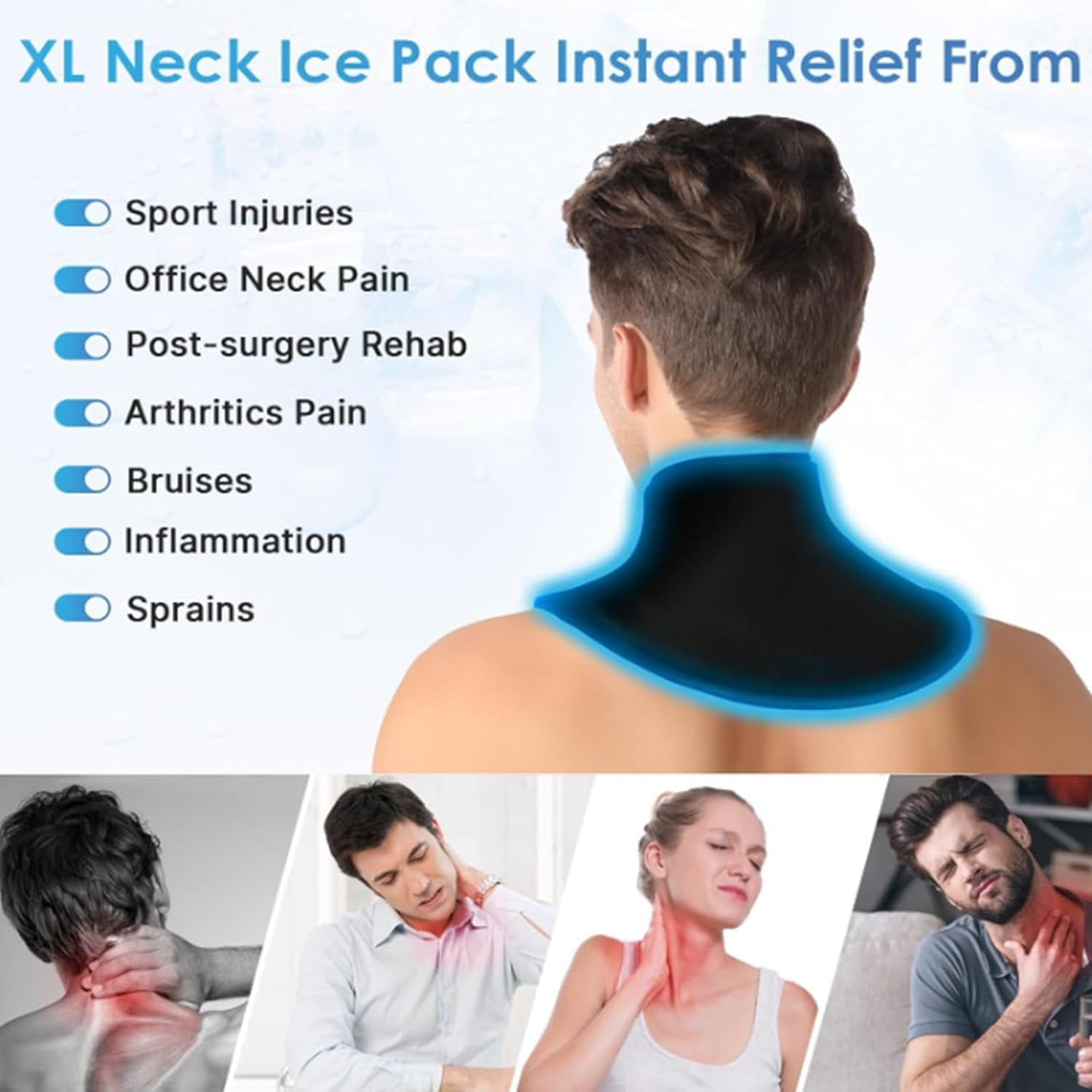 1Pack Reusable Neck Gel Ice Pack, Soft and Lightweight Neck Ice Pack, Hot and Cold Compress Therapy for Neck Shoulder Cervical Pain Relief
