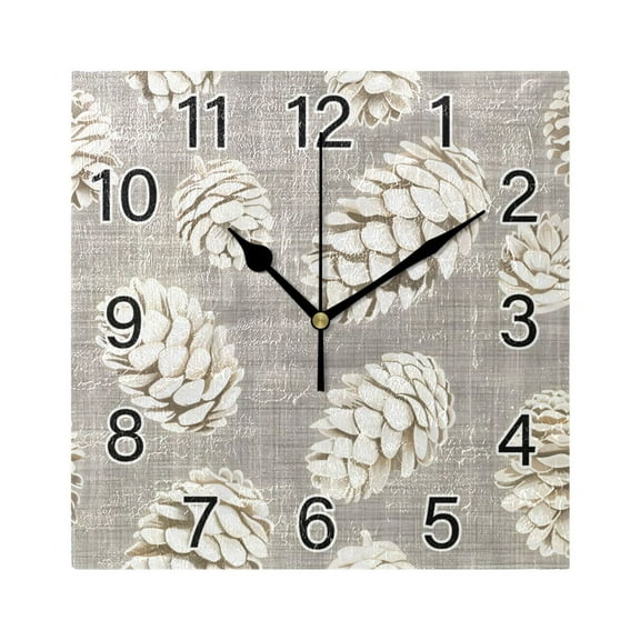 Ryvnso Pinecones Artistic Wall Clock Square Silent Non-Ticking Battery Operated 7.78"