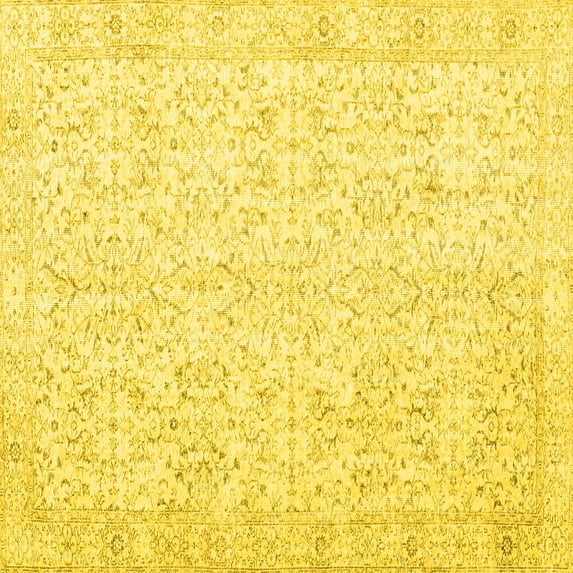 Ahgly Company Machine Washable Indoor Square Persian Yellow Traditional Area Rugs, 4' Square