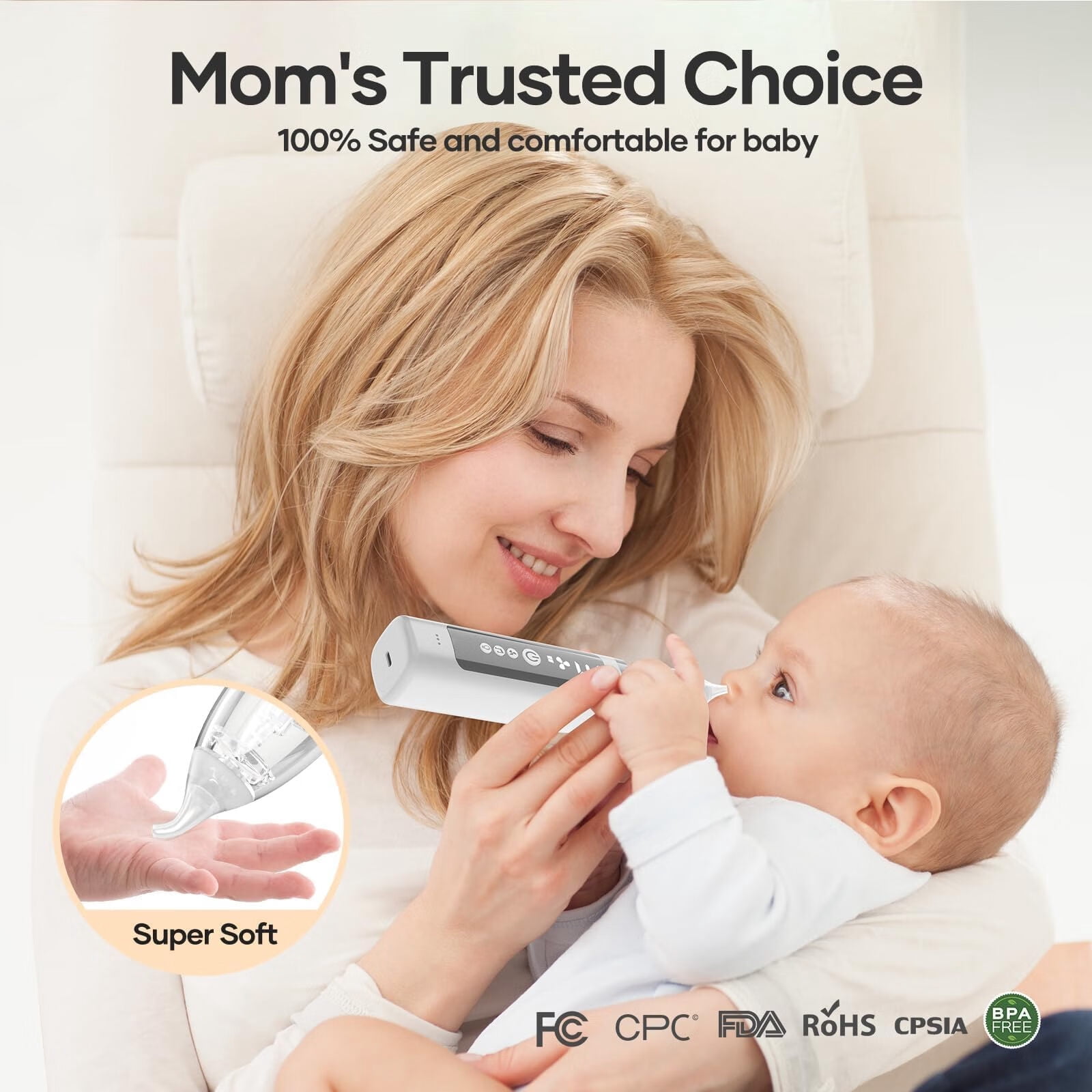 The Nasal Aspirator has 3 levels of suction power to choose.Suitable for infants,toddlers and aged 0-12 years.Gentle & Effective: 3 different soft silicone tips are gentle for your baby's choice
