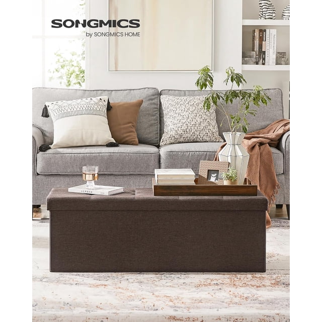 SONGMICS Banco de Almacenamiento, Baúl, Caja de Almacenamiento, Plegable, Carga de 300 kg, 120 L, 110 x 38 x 38 cm, Marrón