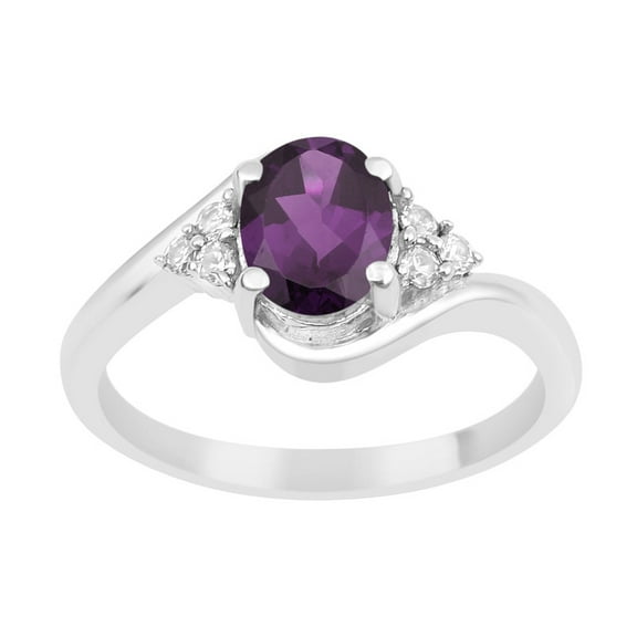 1.5 Ctw Oval Shape Amethyst Gemstone 925 Sterling Silver Solitaire Accents Women Engagement Ring