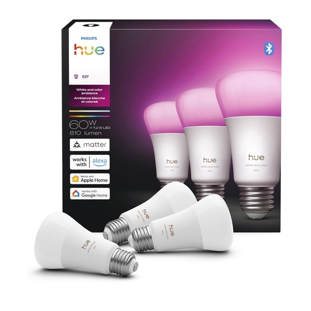 Bombilla LED Philips Hue A19 inteligente blanca y de color 7,2 W E26