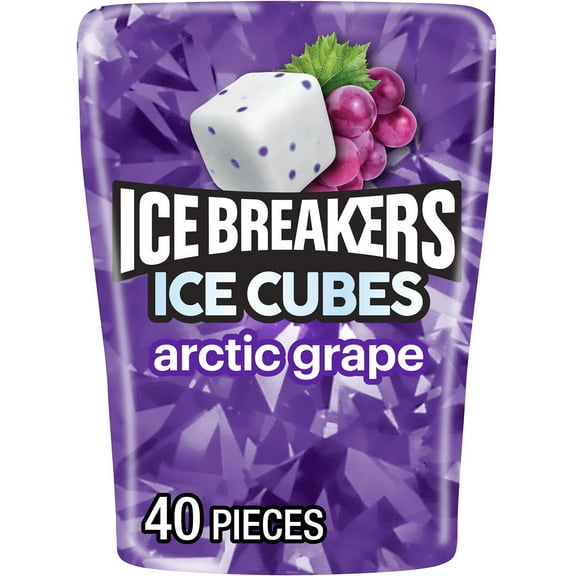 Ice Breakers Ice Cubes Arctic Grape Flavored Sugar Free Chewing Gum, Bottle 3.24 oz, 40 Pieces