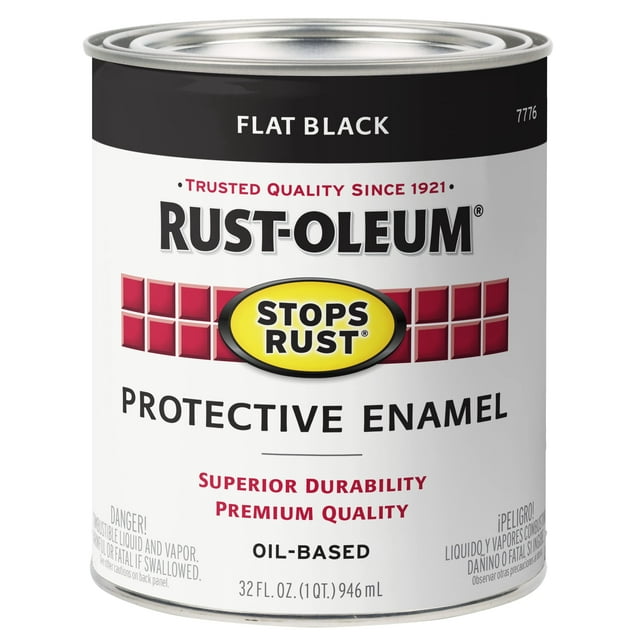 Rust-Oleum 7776502 Pintura protectora esmaltada que detiene el óxido, 32 onzas, negro plano, 1 cuarto (paquete de 1)