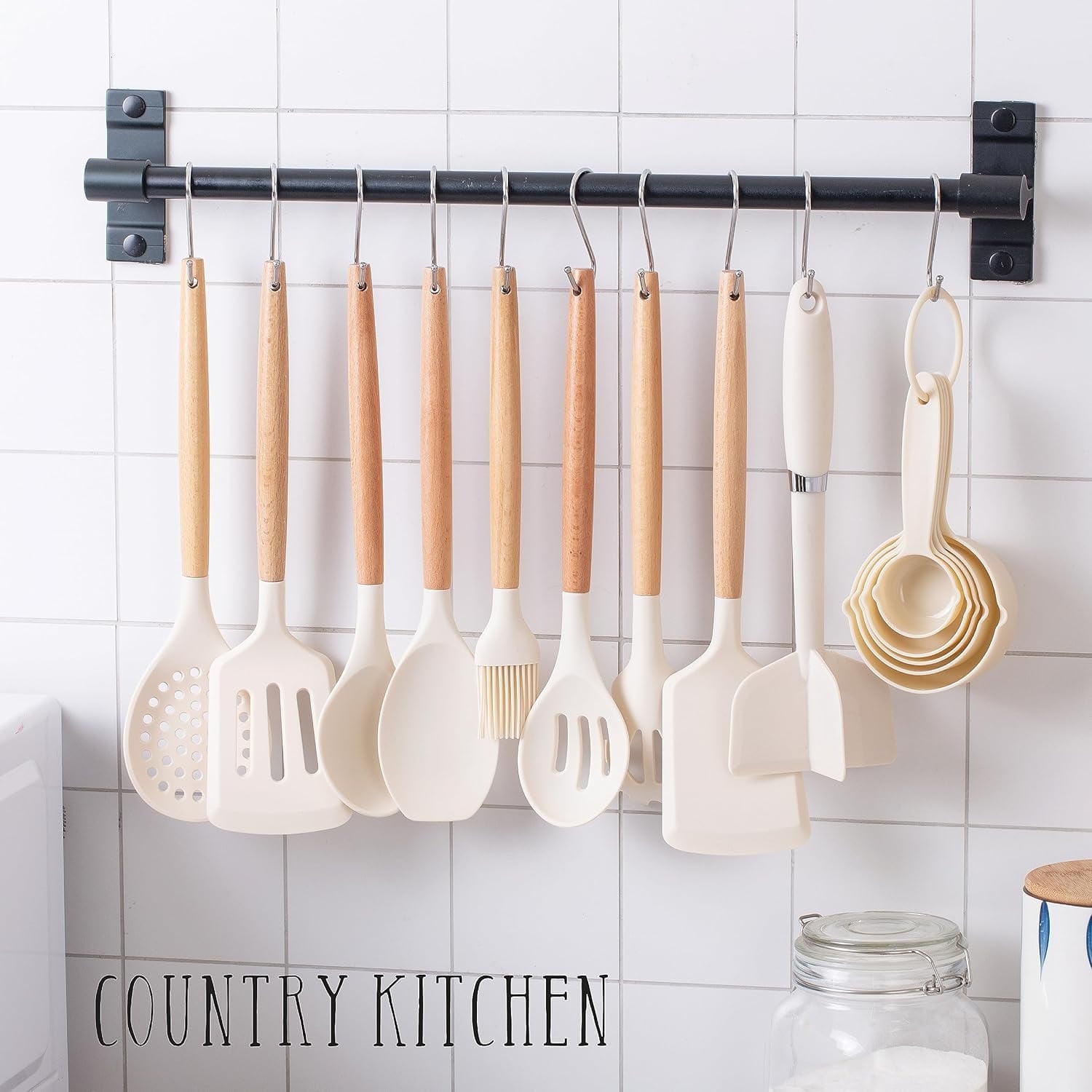 Country Kitchen 38-Pc Cooking Utensils Set Silicone Spatula & Kitchen Gadgets, Khaki