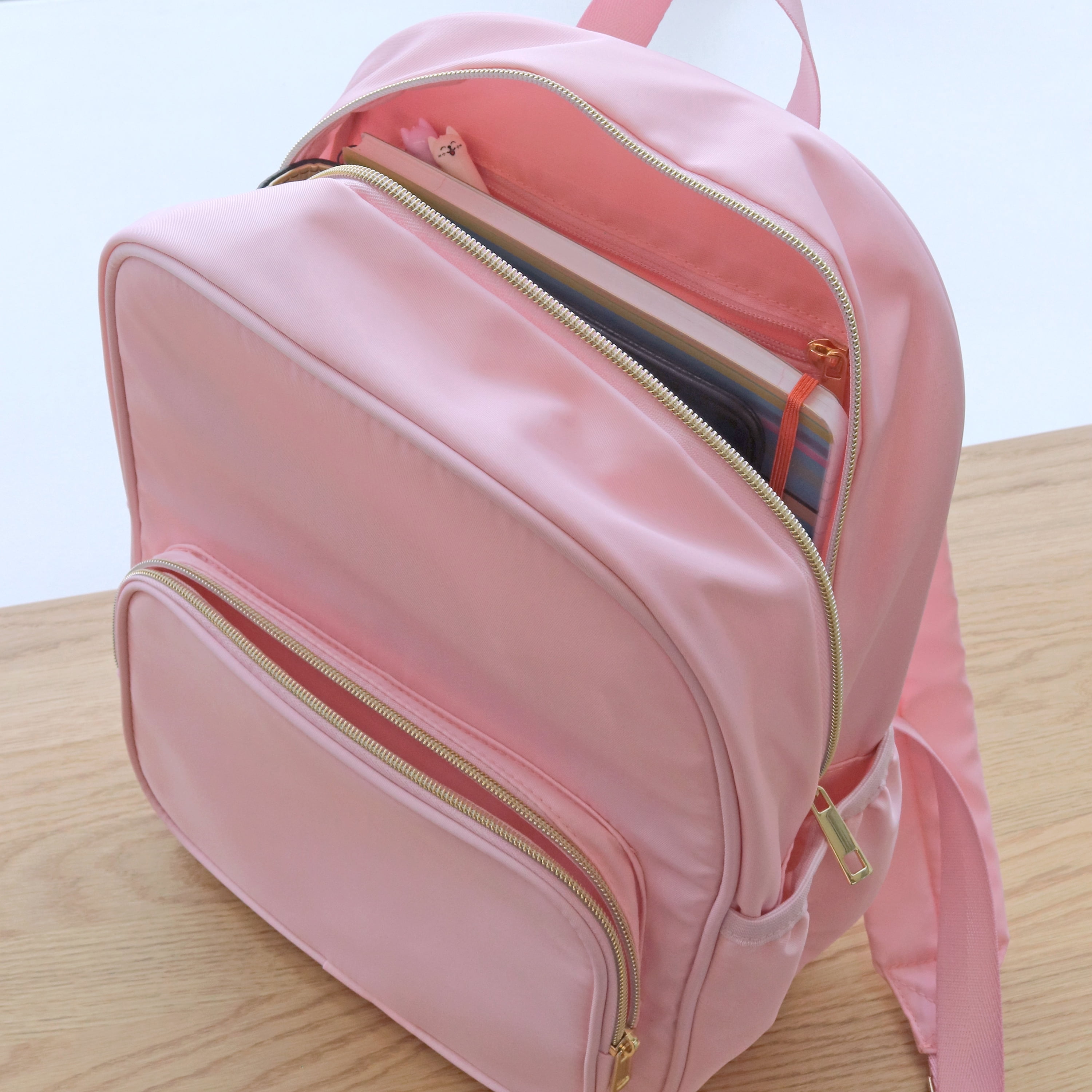 Hello Hobby Nylon Backpack, Customizable Travel Book Bag for Crafts, School, and Everyday Use, Pink