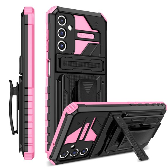 Compatible with Samsung Galaxy S25 Plus Back Case, 360 Rotating Removable Belt Clip & Hidden Kickstand & Hard PC Soft TPU & Anti-fall & Shock Absorption Phone Case for Galaxy S25 Plus, Pink