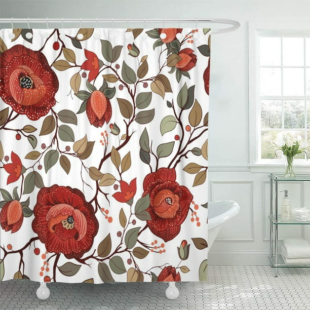 Ksadk Beautiful Big Red Flowers On The White Colorful Floral Pattern With Blossom Bouquet Shower Curtain Bath Curtain 60x72 Inch Walmart Com Walmart Com