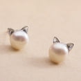 thumbnail image 6 of Stud Earrings for Women 925 Sterling Silver Cute Cat Pearl Silver Needle Earring, 6 of 6