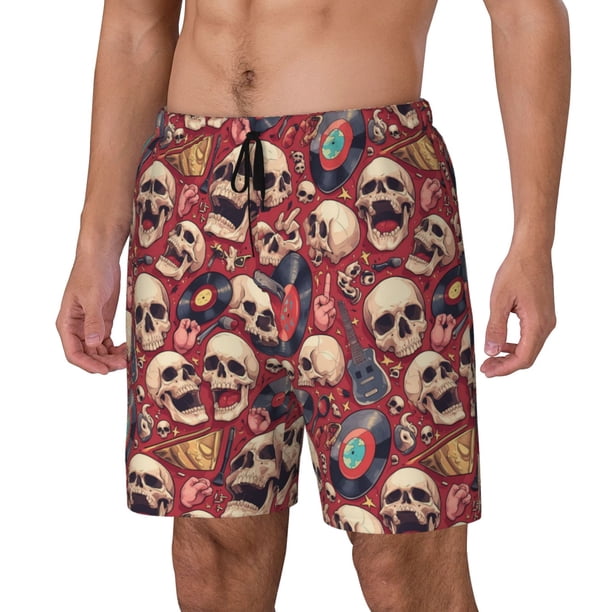 Balery Skull record Guitar music Bañador para hombre, shorts de playa de secado rápido con entrepierna y forro de compresión-3X-Large