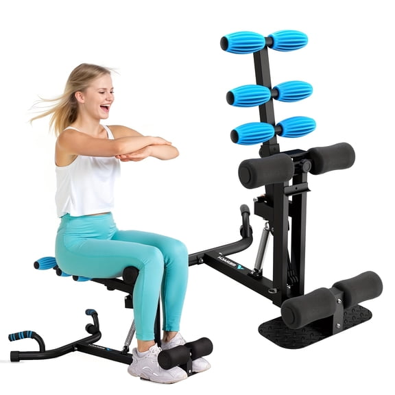 YZHENDEC Adjustable Glute Trainer Machine for Home - Heavy Duty Squat & Leg Press Equipment with Push-Up Bar | No Power Needed, Easy Assembly (Red/Blue/Black) | Strength Training & Ab Workout Gear