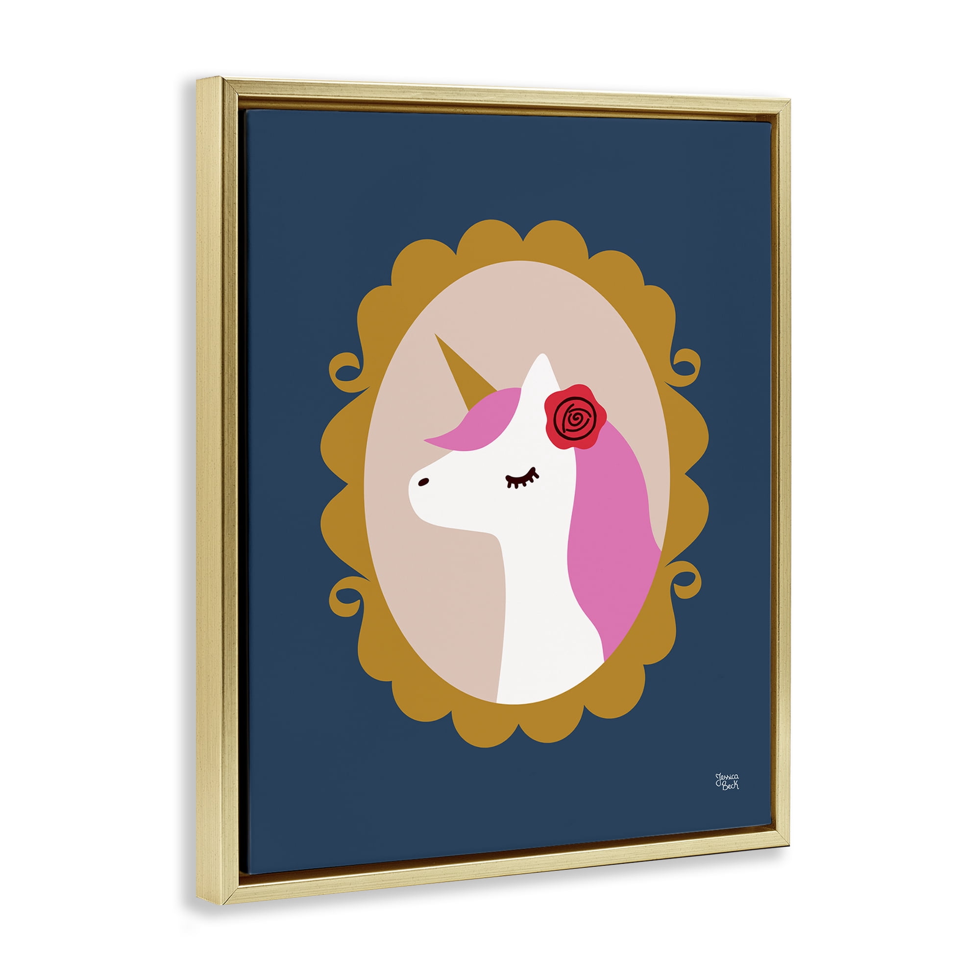 Stupell Industries Chic Unicorn Portrait Fantasy & Sci-Fi Painting Gold Floater Framed Canvas Art Print Wall Art, 25 x 31