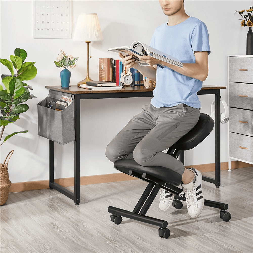 Alden Design Adjustable Ergonomic Kneeling Office Chair Posture Corrective Angled Seat, Black