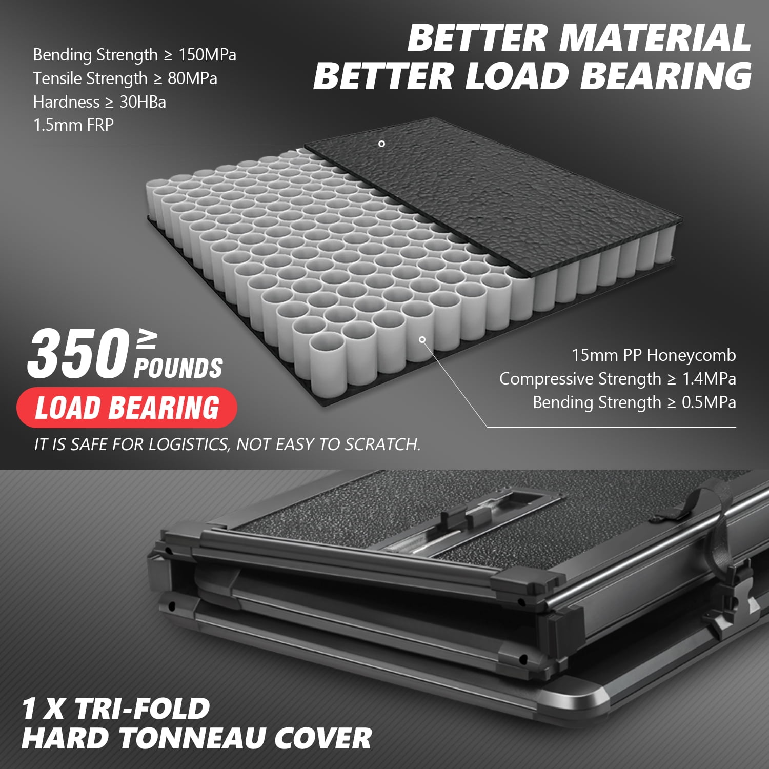 DNA Motoring Hard Solid Tri-Fold Tonneau Cover for 2015-2020 Ford F150 Truck 6.5 Ft Short Bed